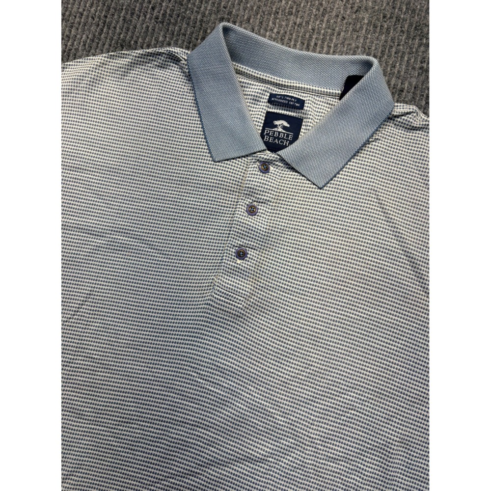 Pebble Beach Mens Blue White Mercerized Cotton Short Sleeve Polo Shirt Large